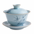 Gaiwan en porcelaine bleu avec motif bambou