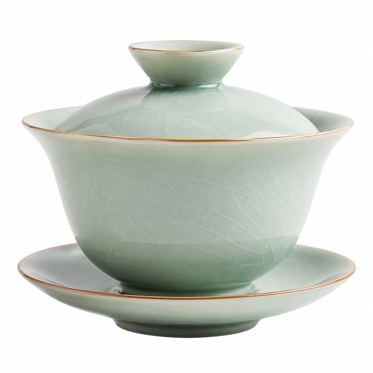 Gaiwan en Porcelaine Vert Céladon avec Couvercle et Soucoupe