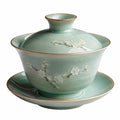 Gaiwan en porcelaine vert avec motifs de fleurs de cerisier