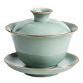 Gaiwan en porcelaine vert jade avec bord doré