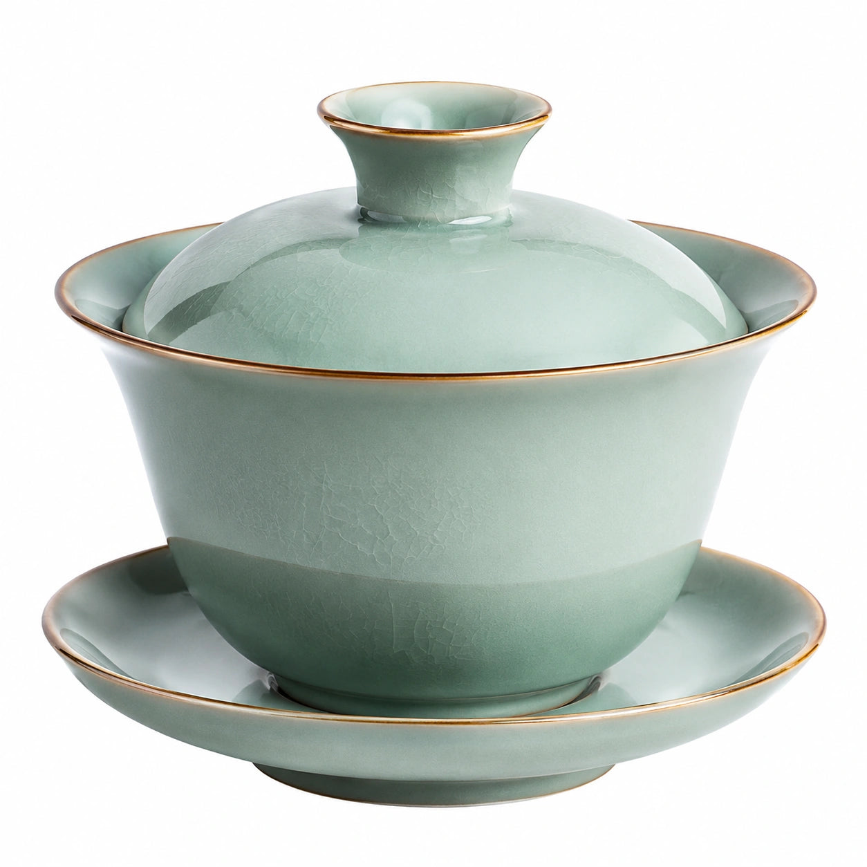 Gaiwan en porcelaine vert jade avec bord doré