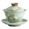 Gaiwan en porcelaine vert motif magnolia