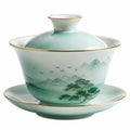 Gaiwan en porcelaine peinture de paysage vert