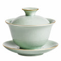 Gaiwan en Porcelaine Verte avec Bord Doré