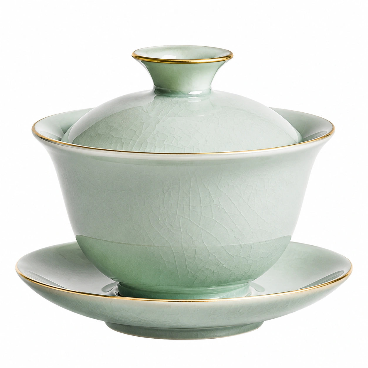 Gaiwan en Porcelaine Verte avec Bord Doré