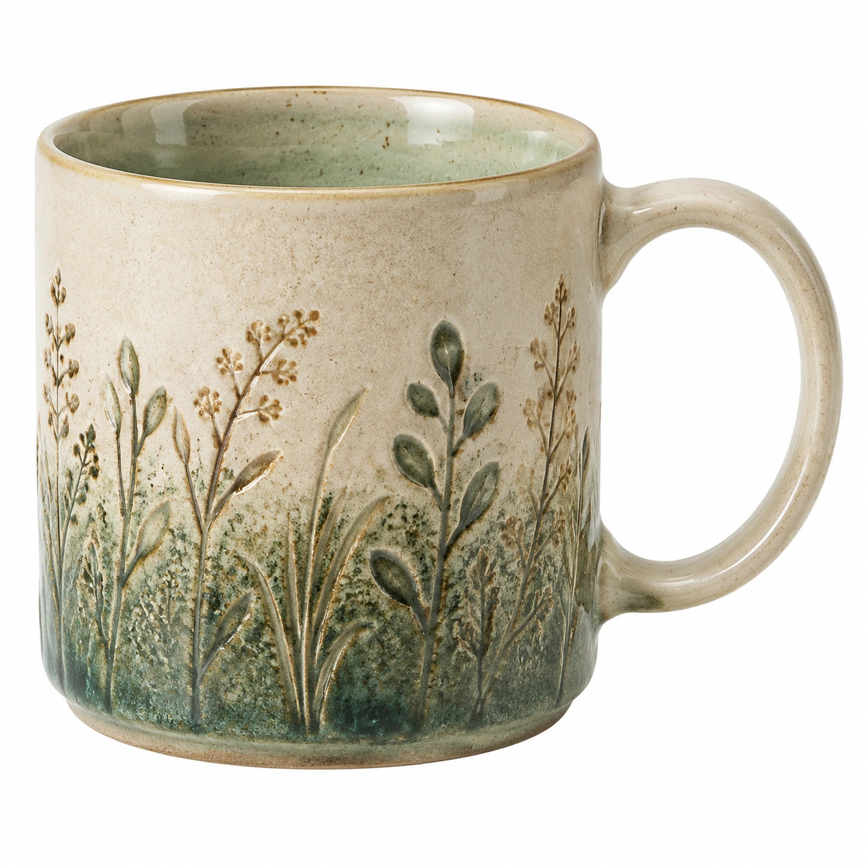 Tasse à motifs floraux en relief, beige et vert, 350ml