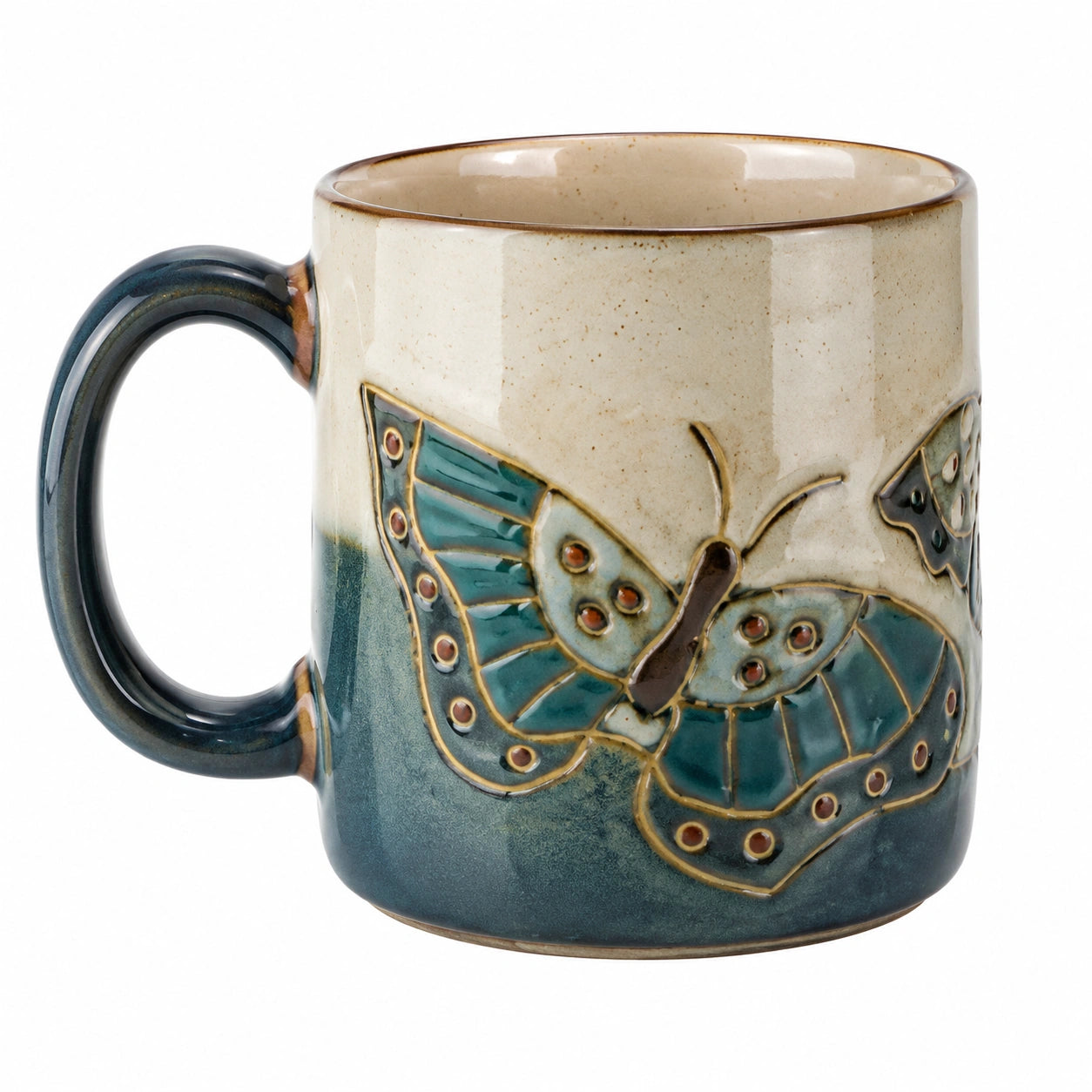 Mug en céramique bleu avec papillon en relief