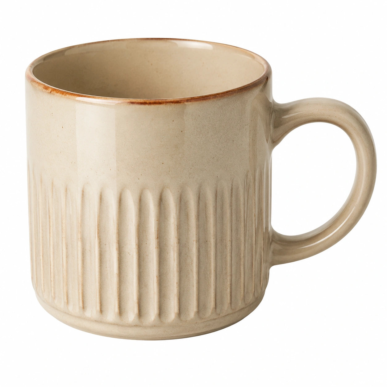 Tasse à café en céramique nervurée beige - 350 ml