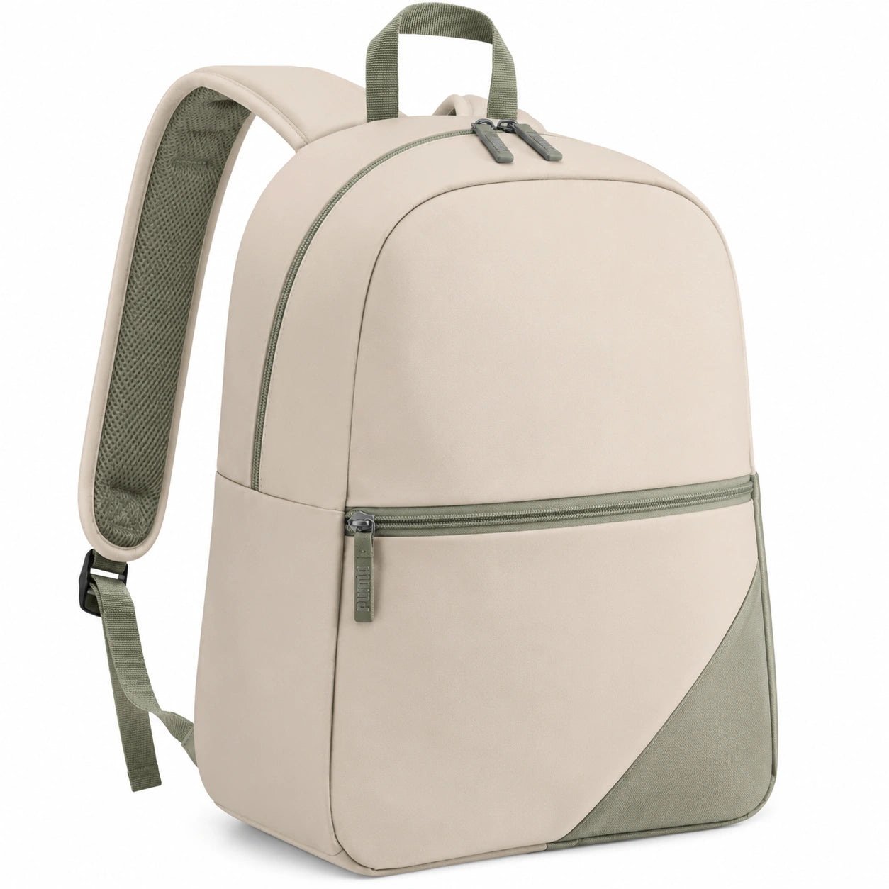 Sac à dos décontracté beige et vert avec poche frontale