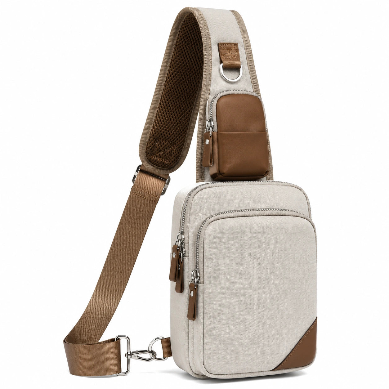 Sac bandoulière décontracté beige et marron avec poche multifonction