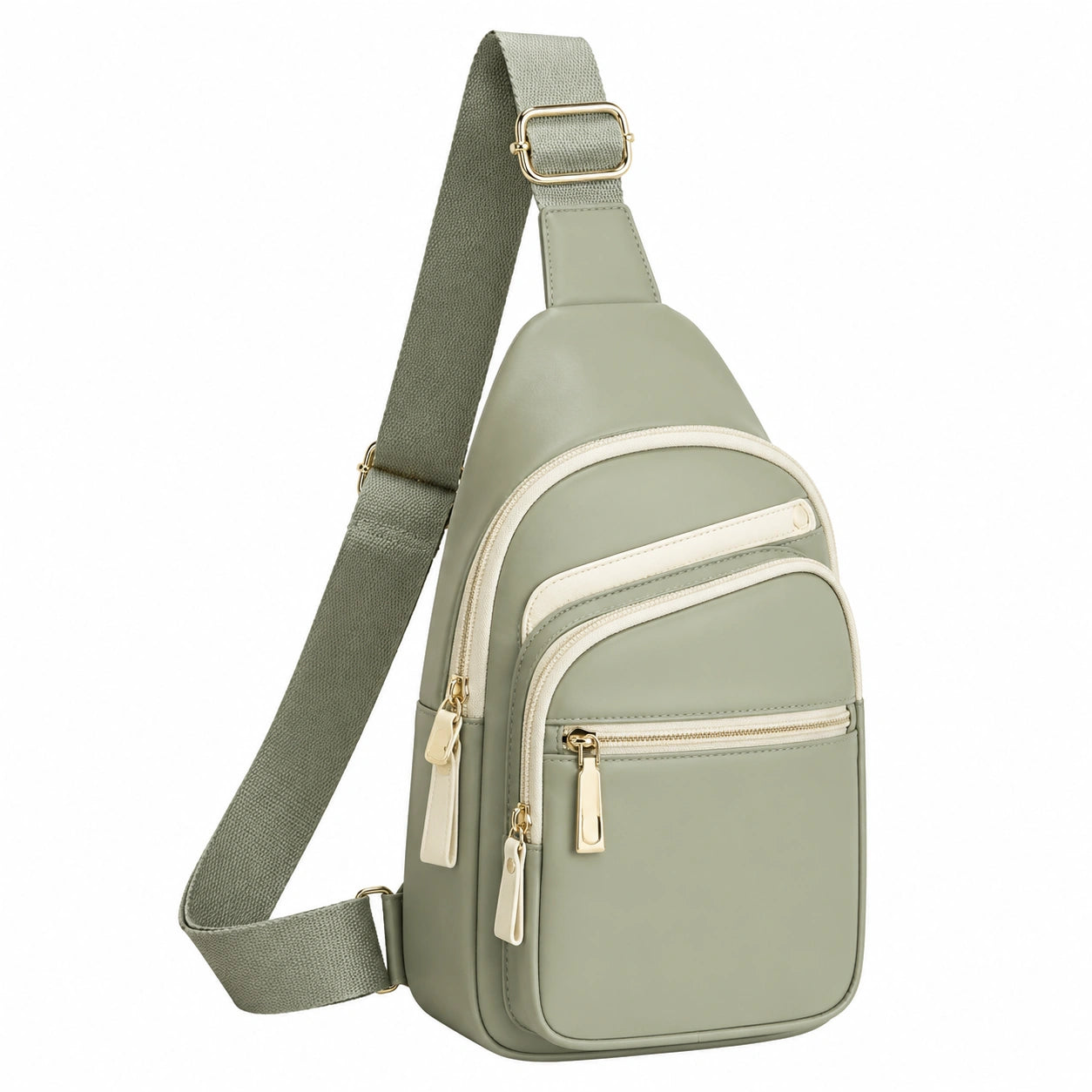 Sac bandoulière moderne vert sauge avec fermetures éclair