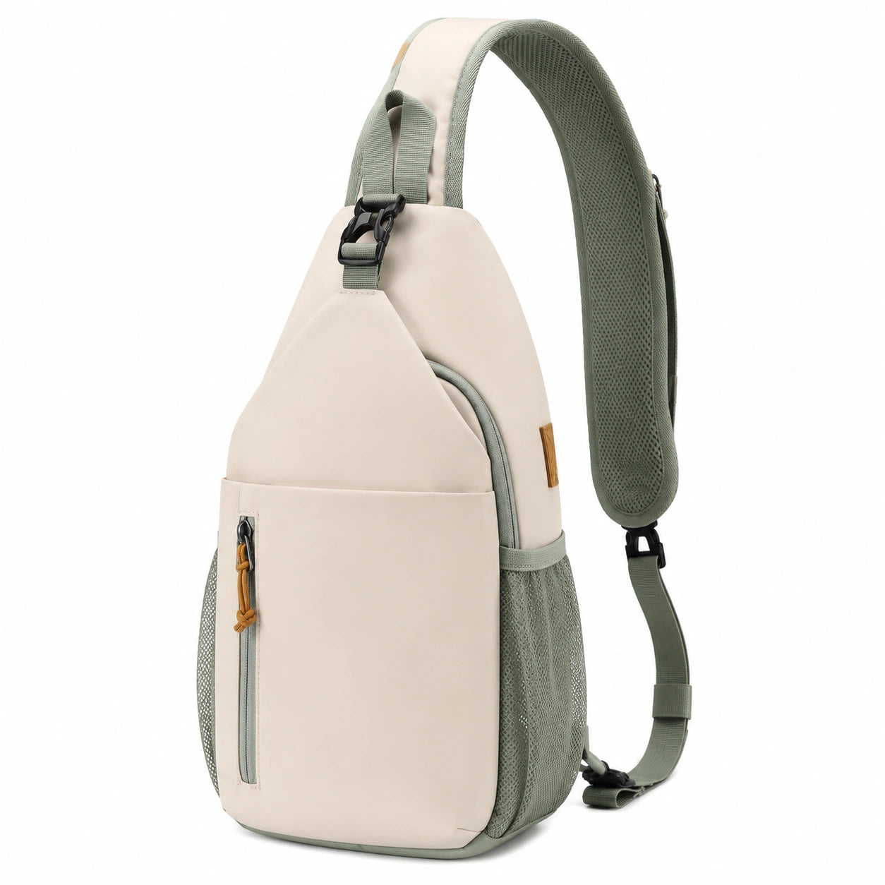 Sac à bandoulière unisexe beige et vert avec compartiment zippé