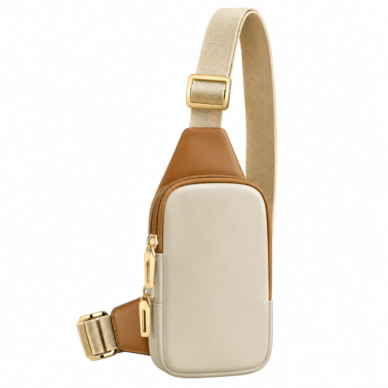 Sacoche bandoulière beige et marron avec détails dorés