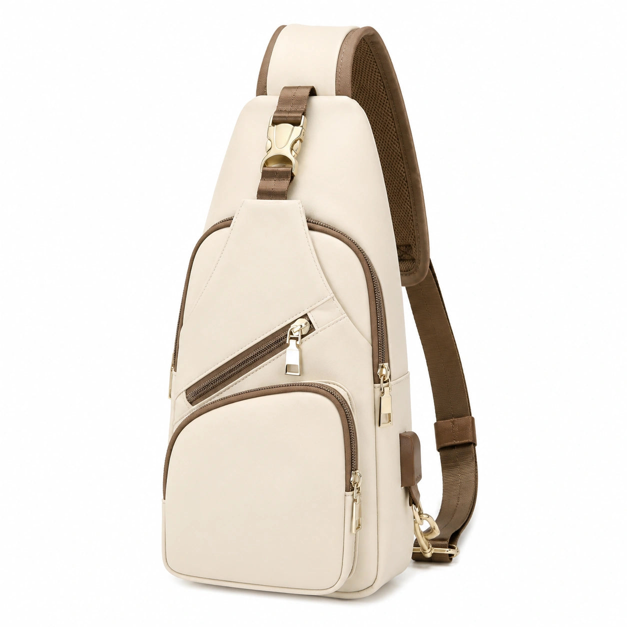 Sac à bandoulière unisexe beige avec compartiments multiples