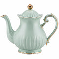 Théière en céramique verte avec détails dorés, style baroque, 1200ml