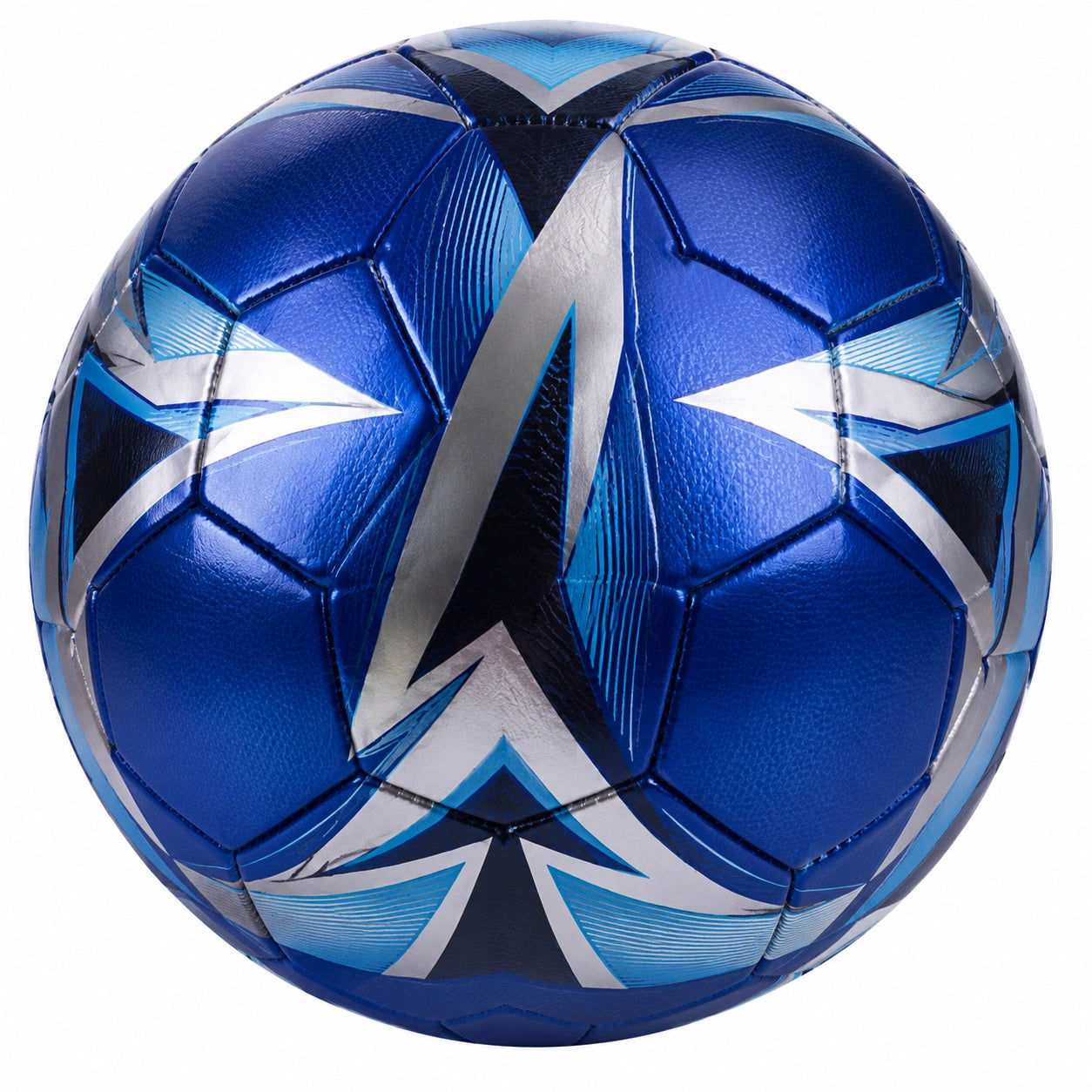 Ballon de football taille 5 bleu motifs argentés