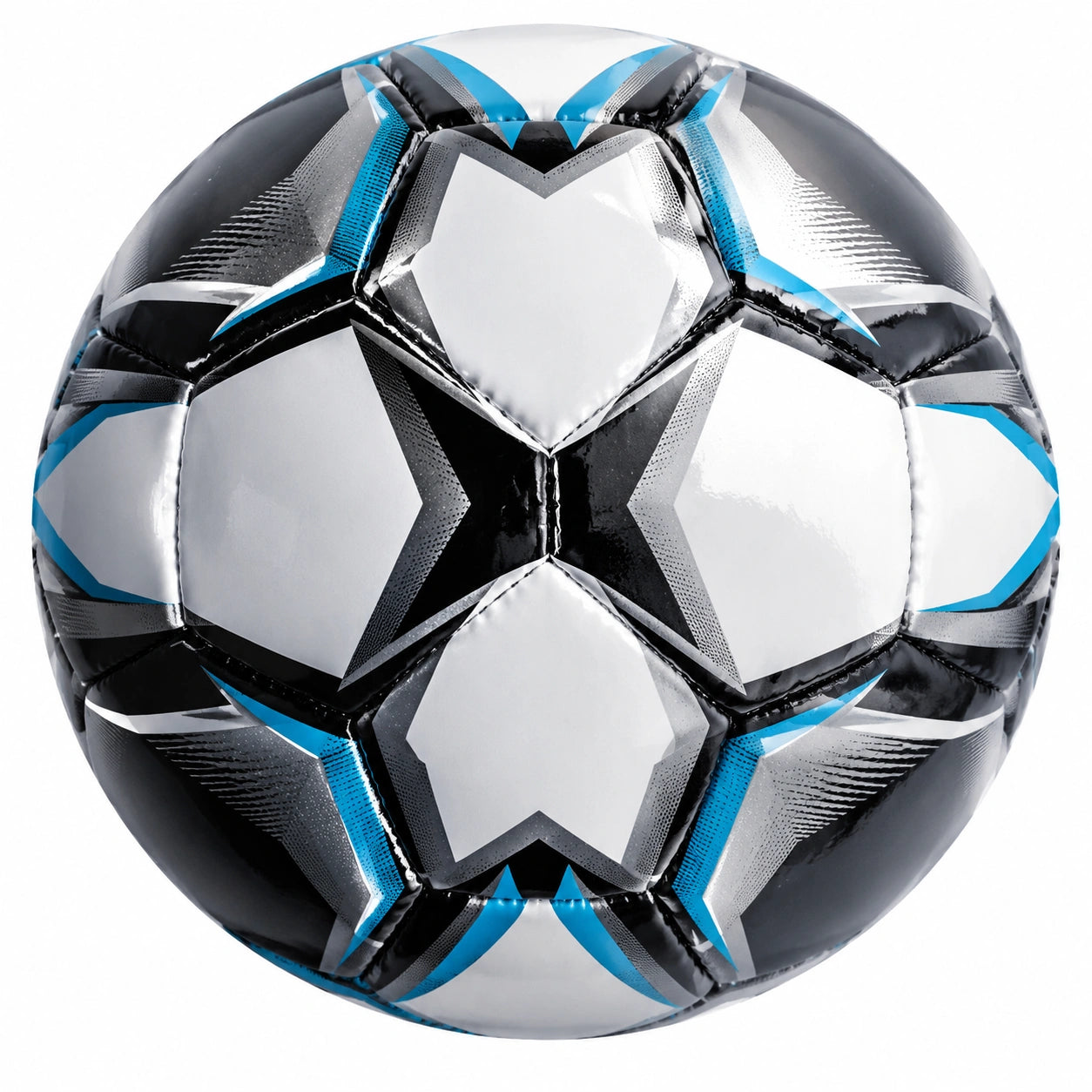 Ballon de football Blanc/Noir/Bleu avec panneaux cousus