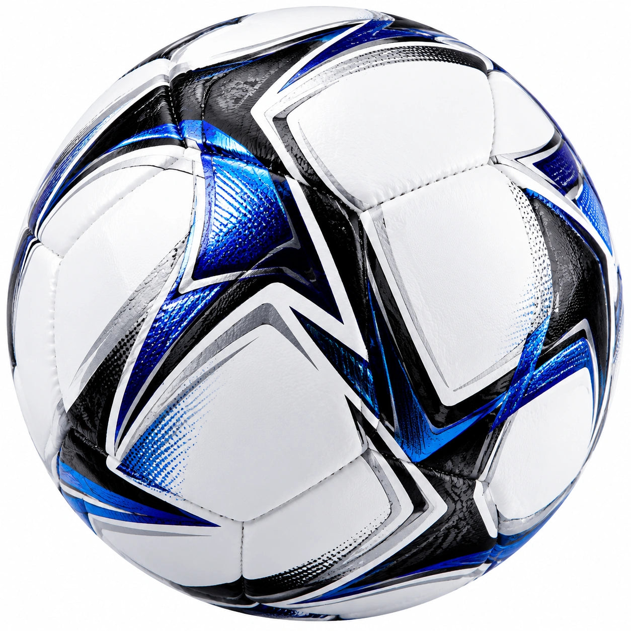 Ballon de football blanc, bleu et noir avec design moderne