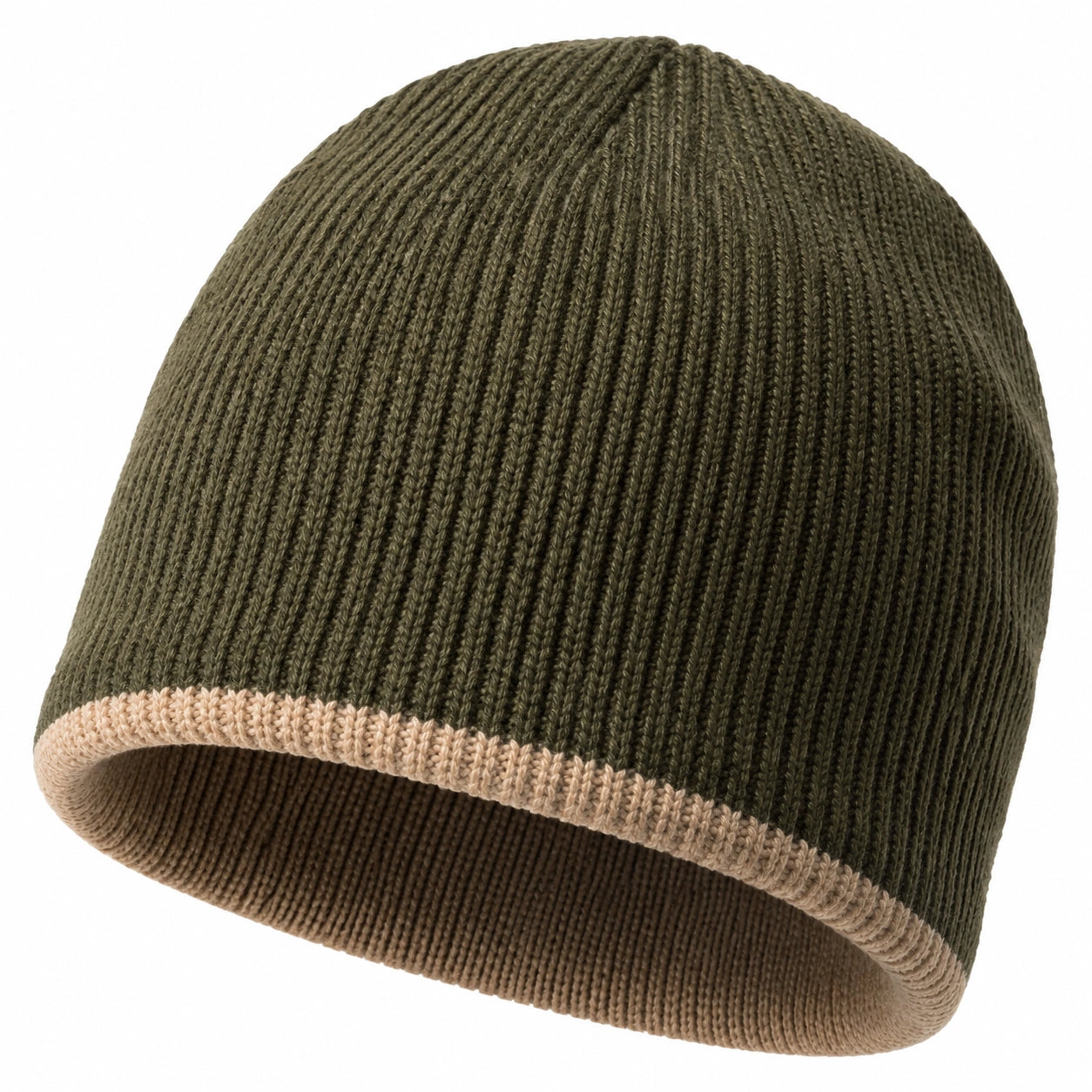 Bonnet réversible kaki avec bordure beige