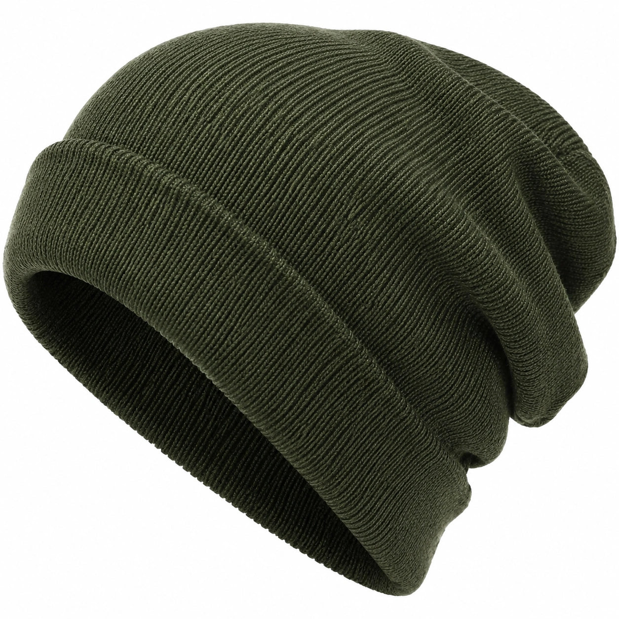 Bonnet en Tricot Uni pour Adultes Vert Foncé