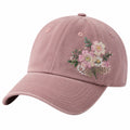 Casquette rose pâle brodée de fleurs ajustable