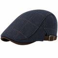 Casquette Plate à Carreaux Bleu avec Sangle Réglable
