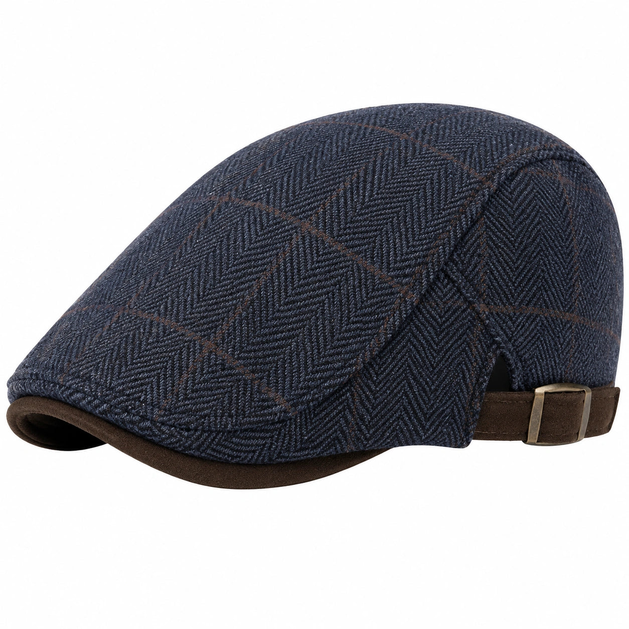 Casquette Plate à Carreaux Bleu avec Sangle Réglable