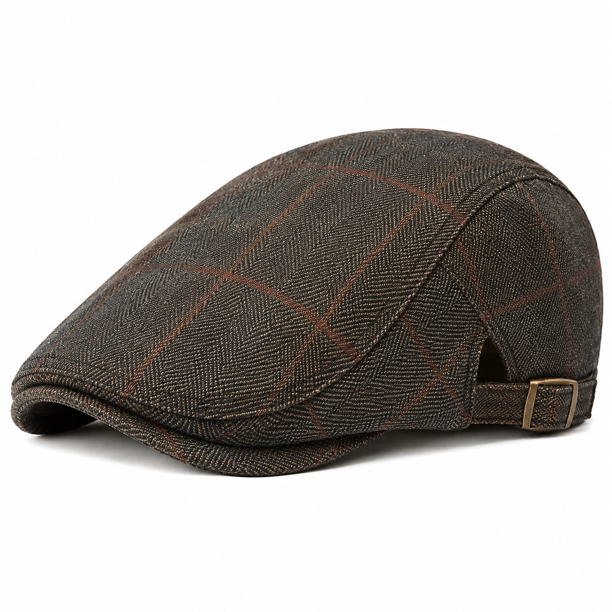Casquette Plate Vintage à Carreaux Marron Ajustable