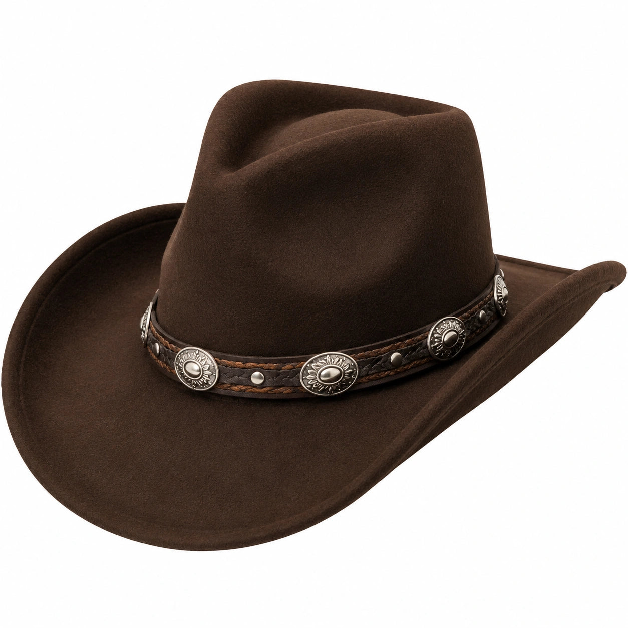 Chapeau Cowboy Unisexe Marron avec Décorations Métalliques