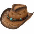 Chapeau Western en Paille avec Médaillon Turquoise