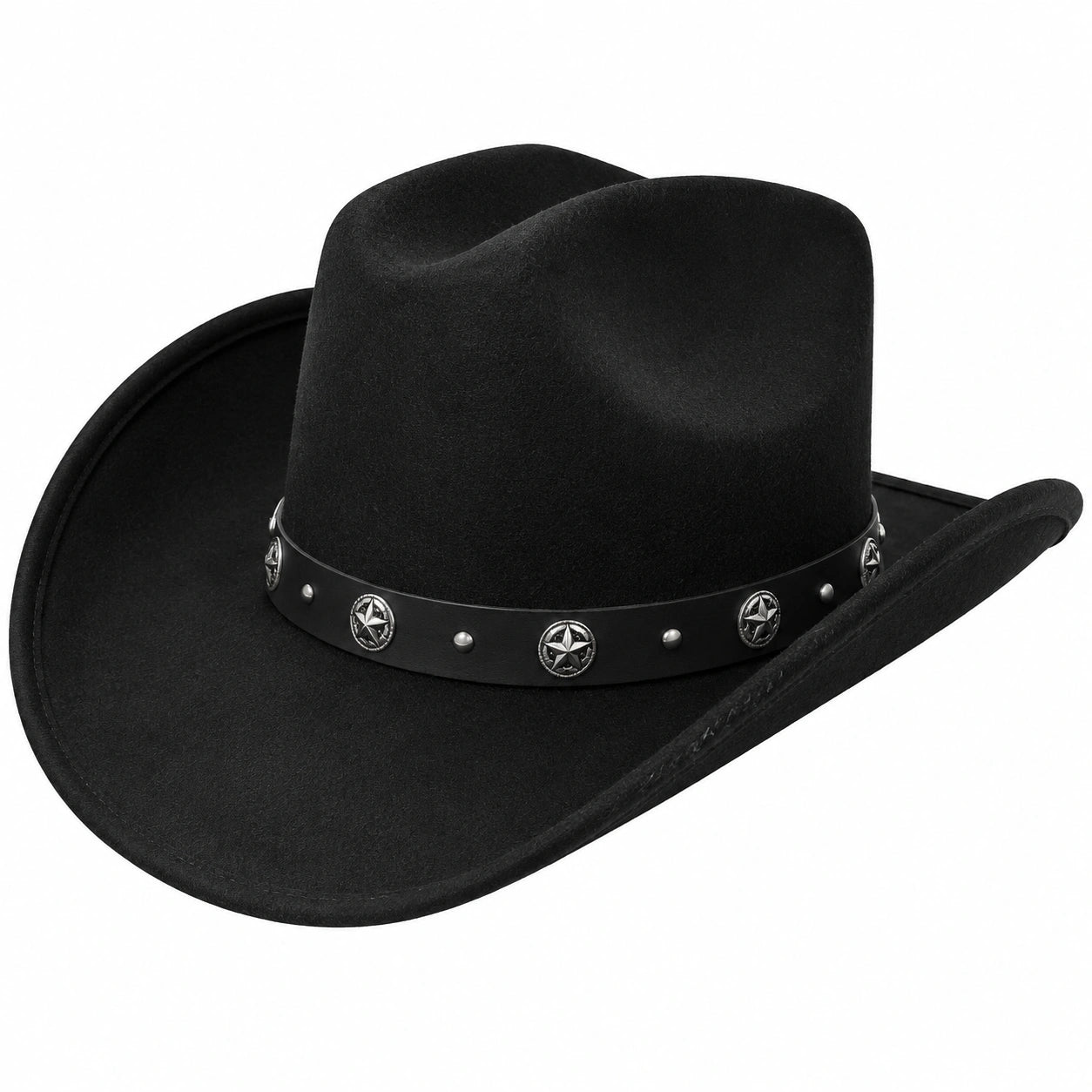 Chapeau Cowboy Noir avec Large Bord et Étoiles Décoratives